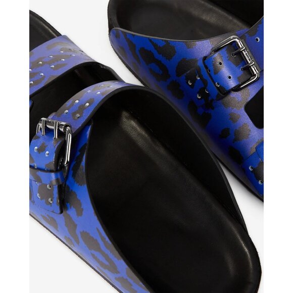 The Kooples Blue Leopard Leather Parisian Buckle Style Sandals Size 43 US Mens 9 - Picture 10 of 16